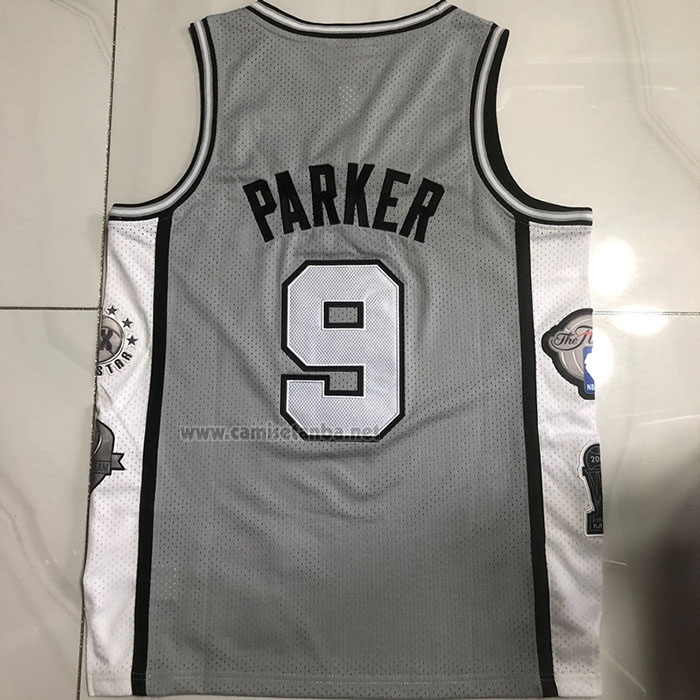Camiseta San Antonio Spurs Tony Parker #9 Hall Of Fame Mitchell & Ness 2001 Gris